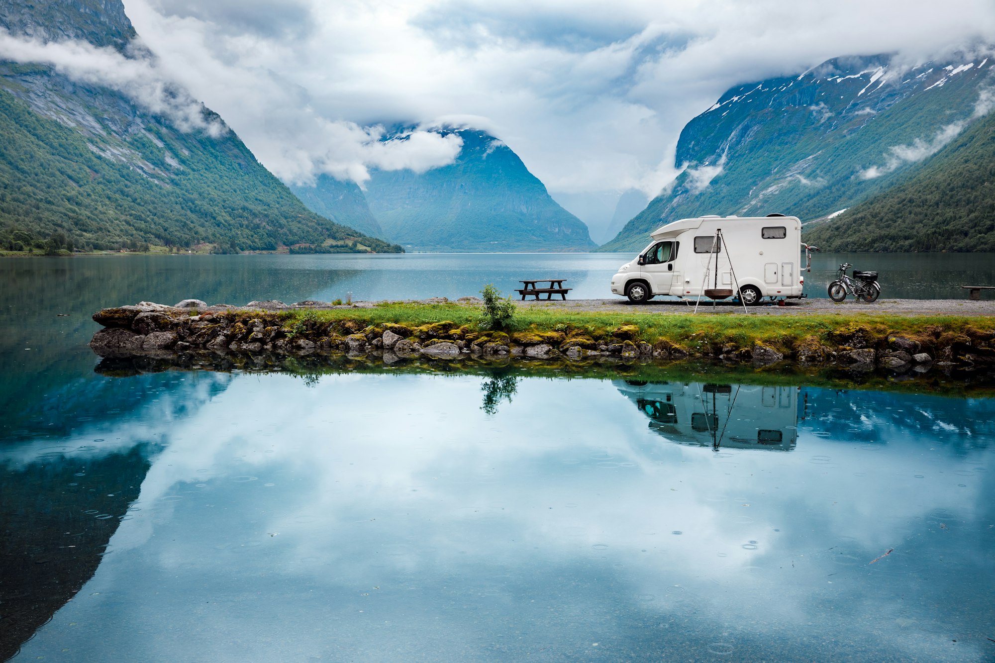 Family vacation travel RV, holiday trip in motorhome