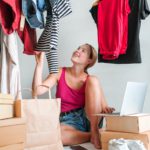 Second hand clothes, used wardrobe. Circular fashion, fast fashion, eco-friendly sustainable shoppin
