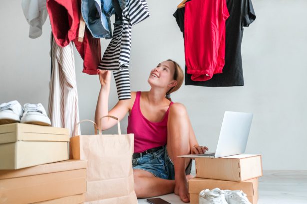 Second hand clothes, used wardrobe. Circular fashion, fast fashion, eco-friendly sustainable shoppin
